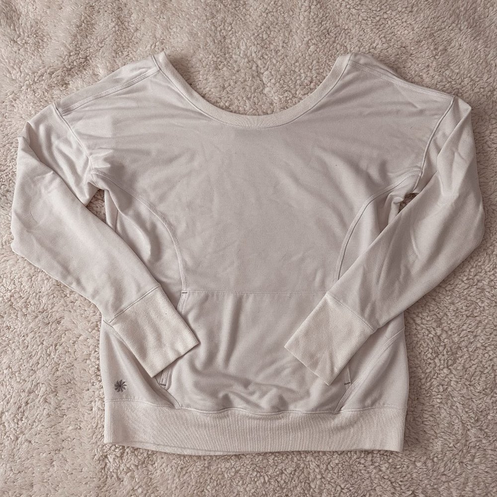 Athleta White Boatneck Pullover Sweatshirt
